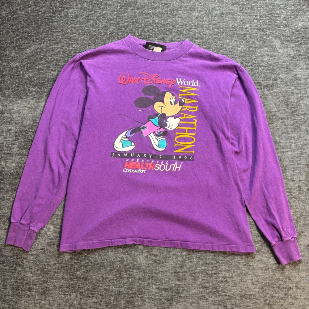 Vintage 1996 Walt Disney World Marathon Mickey Mouse Purple Long Sleeve Shirt L
